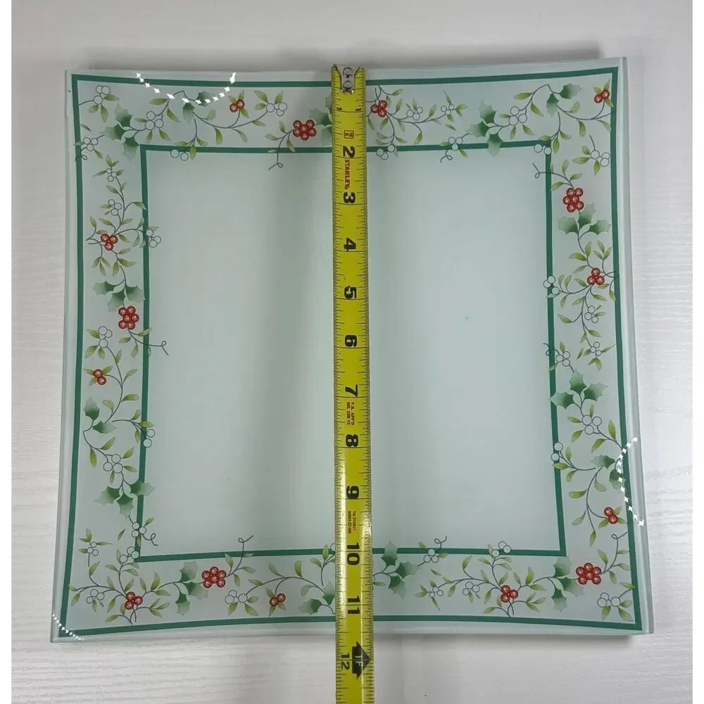 Vintage Pfaltzgraff Winterberry 3-Piece Nesting Glass Tray Set Holly Berry